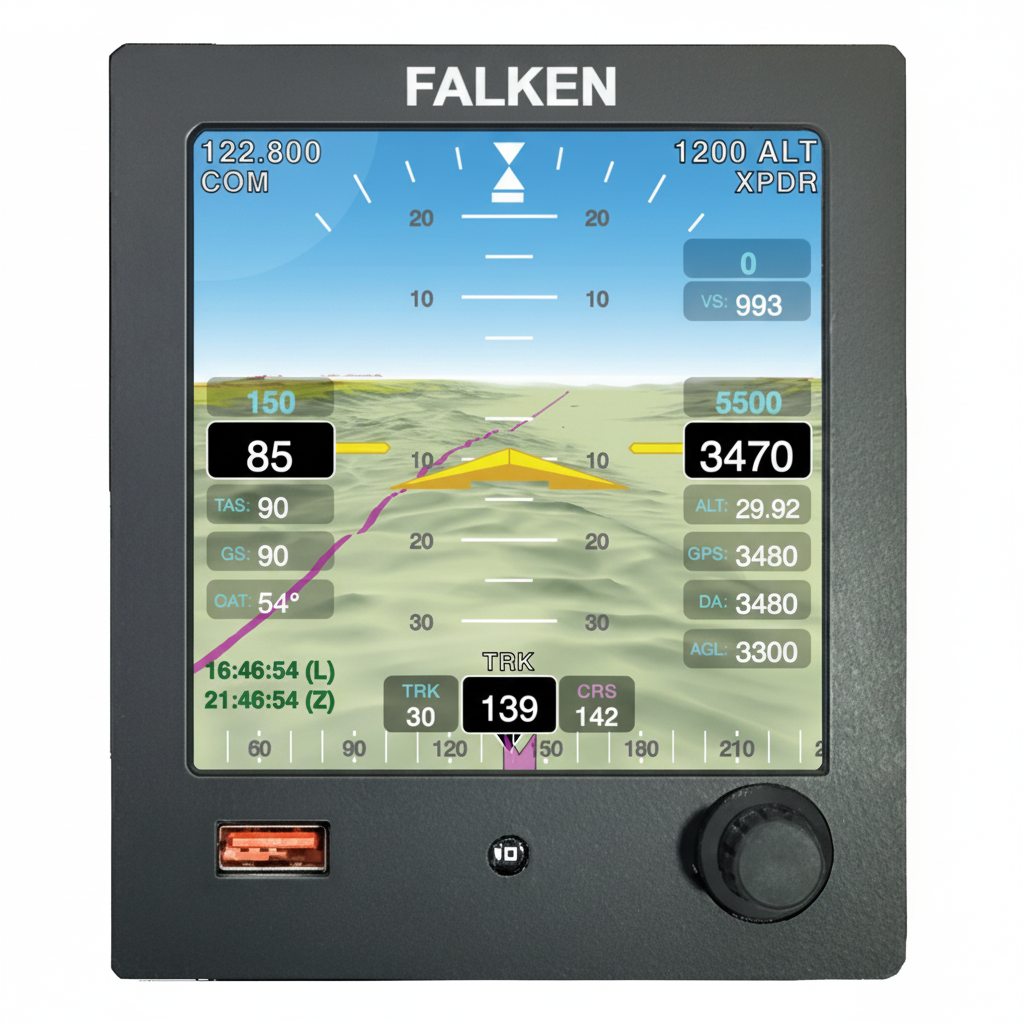 Falken aviation instrument panel display on a white background